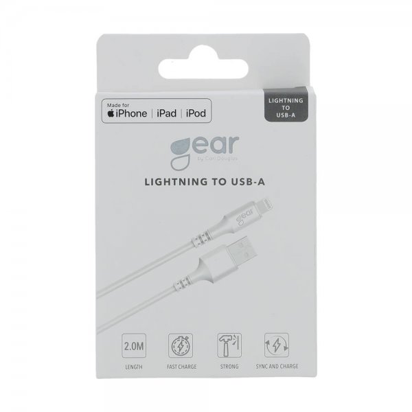 Gear Latauskaapeli Lightning–USB-A 2 m MFI Valkoinen