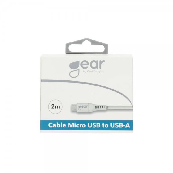 Gear Micro-USB–USB-A-latauskaapeli, 2 m, valkoinen