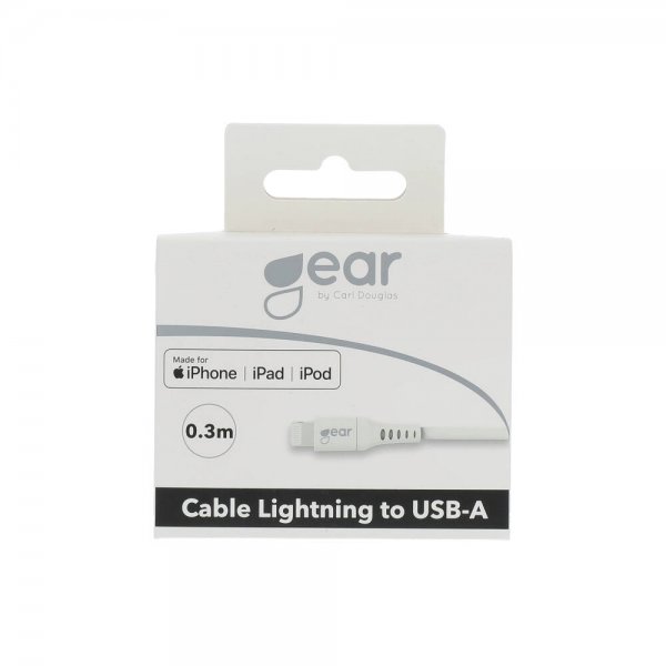 Gear Lightning–USB-A-latauskaapeli 0,3 m MFi Valkoinen