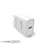 Gear Laturi 1xUSB 2.4A Lightning-kaapeli 1m MFI Valkoinen