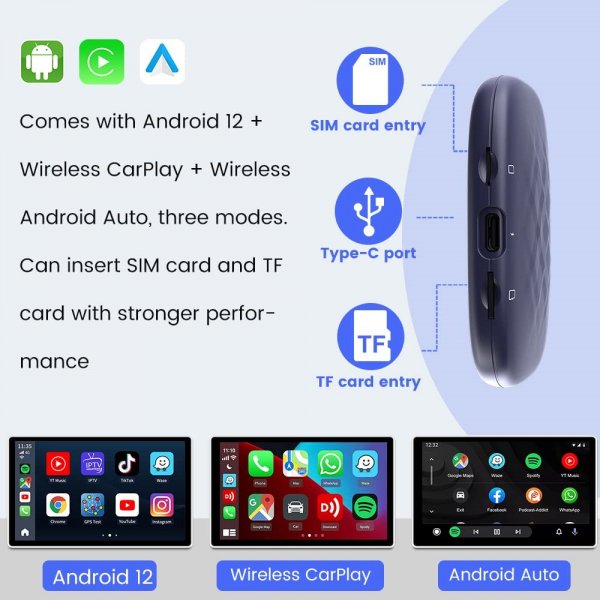Carlinkit T-Box Plus 64GB AI-laatikko Android Auto/Carplay TV
