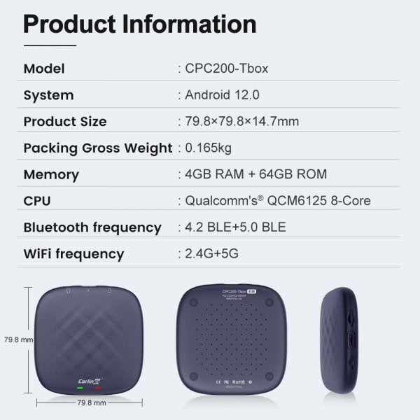 Carlinkit T-Box Plus 64GB AI-laatikko Android Auto/Carplay TV