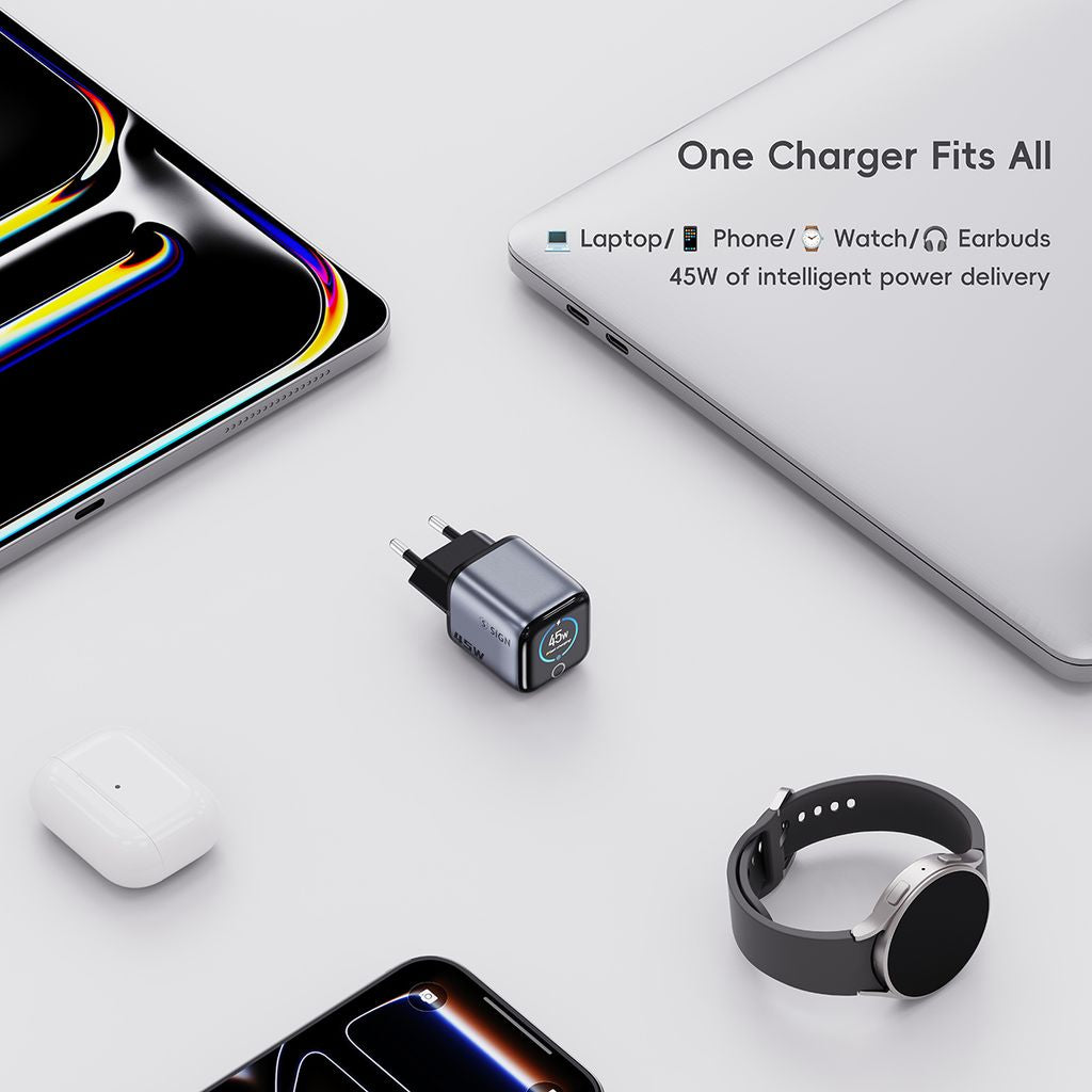 SiGN 45W Seinälataaja näytöllä 2xUSB-C Harmaa