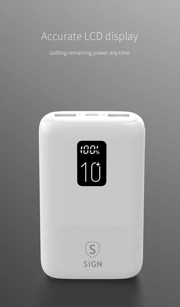 SiGN Mini Powerbank med Display 10 000mAh Valkoinen