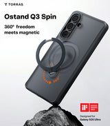Torras Samsung Galaxy S26 Plus Kuori Ostand Q3 Spin Obsidianmusta