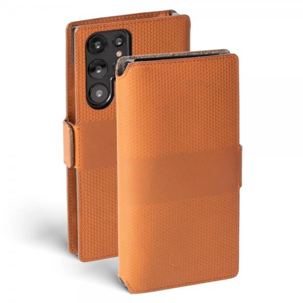 Krusell Samsung Galaxy S22 Ultra Kotelo Leather PhoneWallet Konjakki