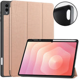 Samsung Galaxy Tab S11 Ultra/S12 Ultra Kotelo Tri-Fold Kynäloukero Ruusukulta