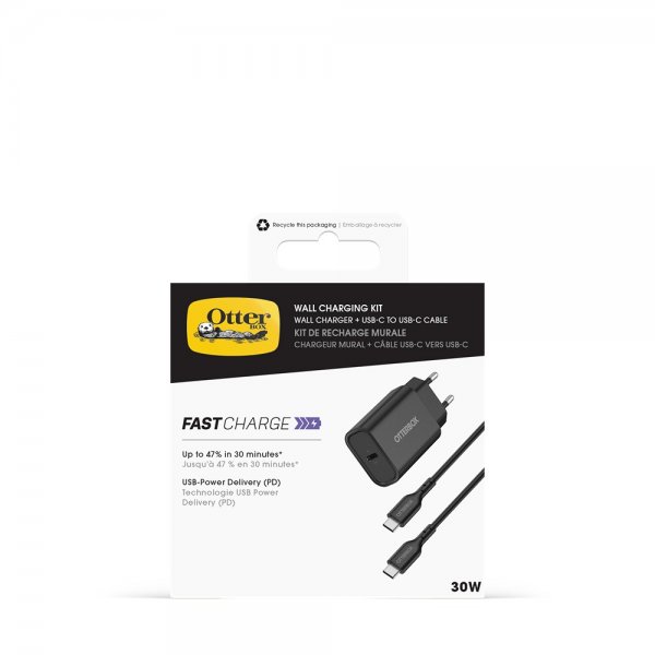 Otterbox-laturi ja -kaapeli, USB-C 30W 1m, musta
