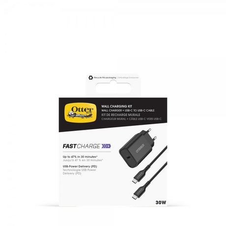 Otterbox-laturi ja -kaapeli, USB-C 30W 1m, musta