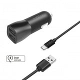 Kiinteä autolaturi USB-C-kaapelilla 1m 15W Musta