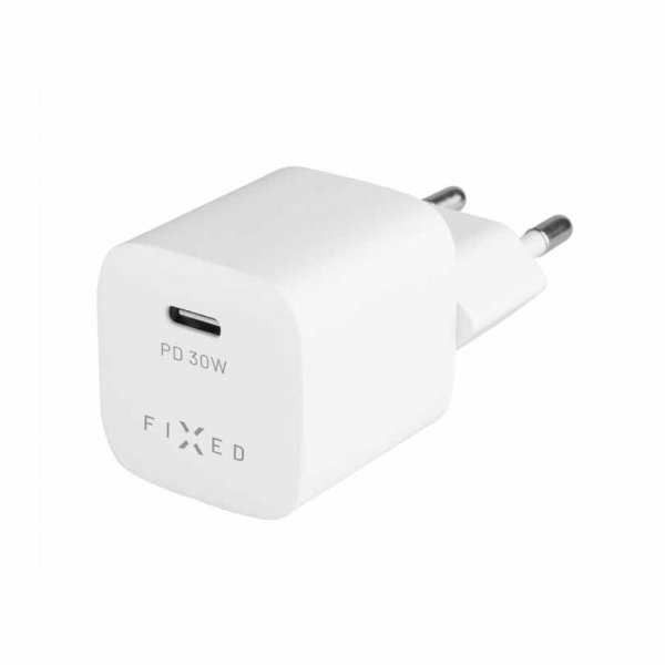 Fixed Laturi kaapelilla Mini PD Travel Charger Kit USB-C/USB-C 30W Valkoinen