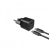Fixed Laddare med Kabel Mini PD Travel Charger Kit USB-C/USB-C 20W Musta