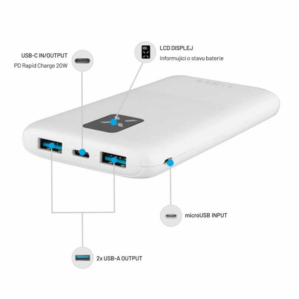 Fixed Powerbank Zen 10 20W 10 000 mAh USB-C 2xUSB-A Valkoinen
