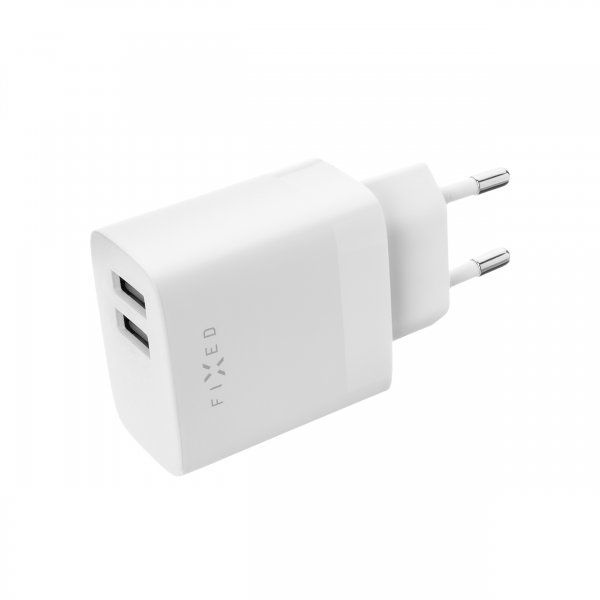 Fixed Laturi USB-C-kaapelilla 1m 2xUSB-A 17W Valkoinen