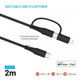 Fixed Kaapeli 2in1 USB-C/Lightning 60W 2m Musta