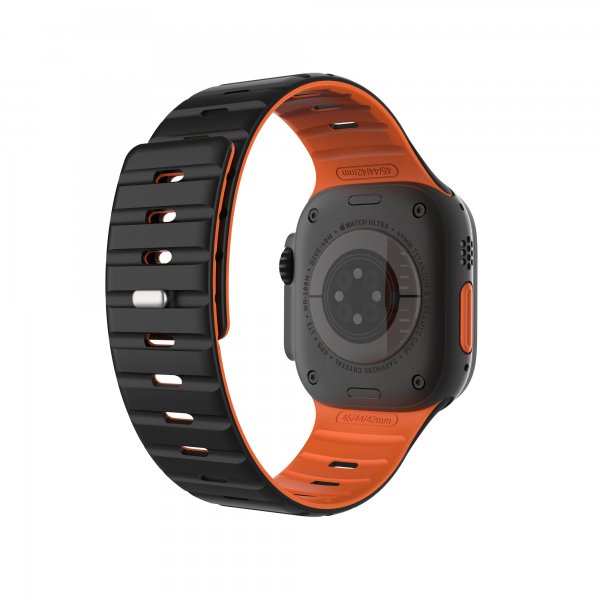Kiinteä Apple Watch 42/44/45/46mm ranneke silikonia magneettikiinnityksellä Musta