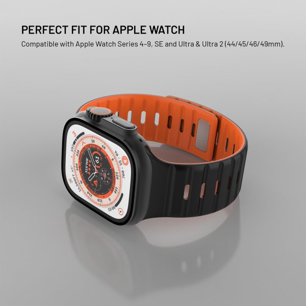 Kiinteä Apple Watch 42/44/45/46mm ranneke silikonia magneettikiinnityksellä Musta