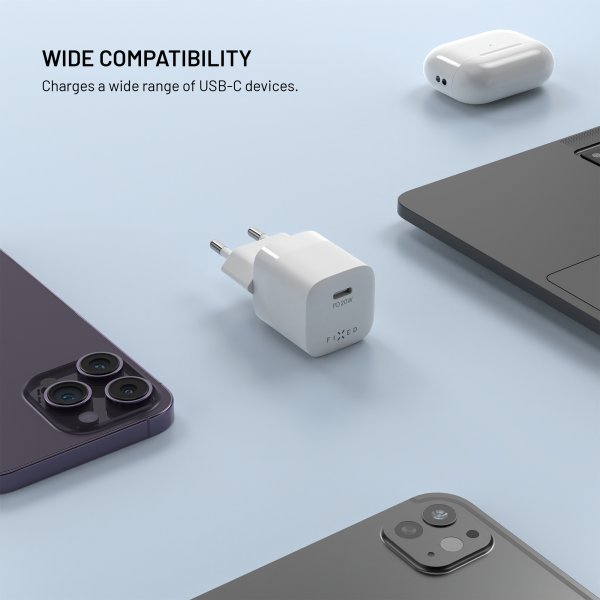Fixed-seinälaturi Mini PD 20W USB-C, valkoinen