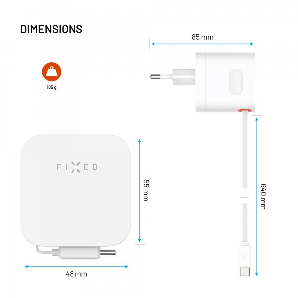 Kiinteä GaN65-laturi, jossa ulosvedettävä USB-C-kaapeli 65 W