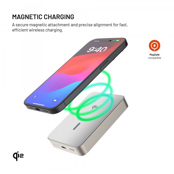 Kiinteä MagSafe Powerbank MagZen 10 Crystal Qi2 Titan
