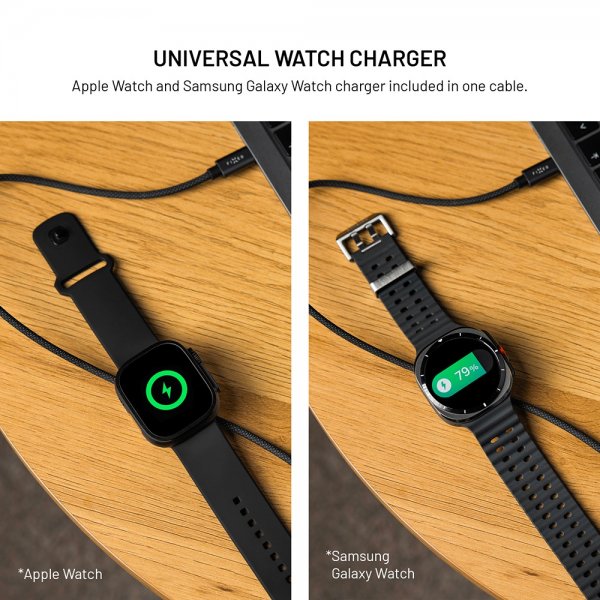 Kiinteä USB-C-kaapeli älykellon latauksella 1,5 m musta