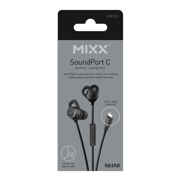 Mixx Langalliset SoundPort USB-C Kuulokkeet, Musta