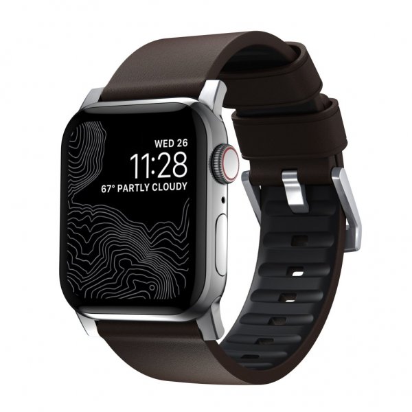 Nomad Apple Watch 44/45/46mm/Apple Watch Ultra ranneke Active Band Pro Silver Hardware Classic Brown