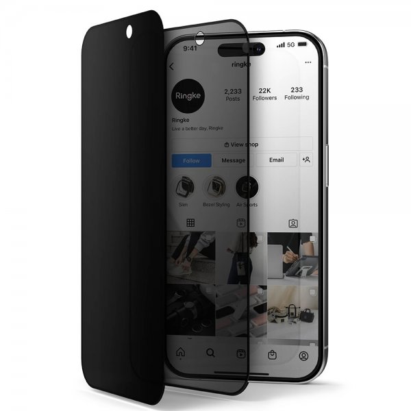 Ringke iPhone 15 Pro Max Näytönsuoja Privacy Tempered Glass Asennusapu