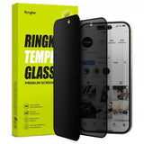 Ringke iPhone 15 Pro -näytönsuoja, Privacy Tempered Glass, asennuskehys