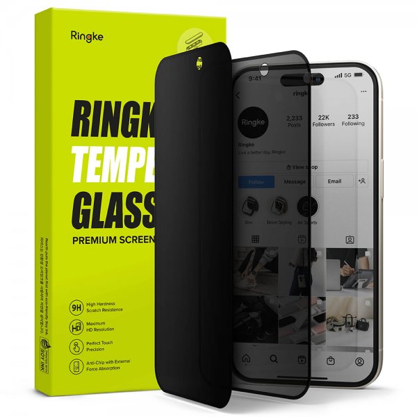 Ringke iPhone 15 näytönsuoja Privacy Tempered Glass asennusohjain