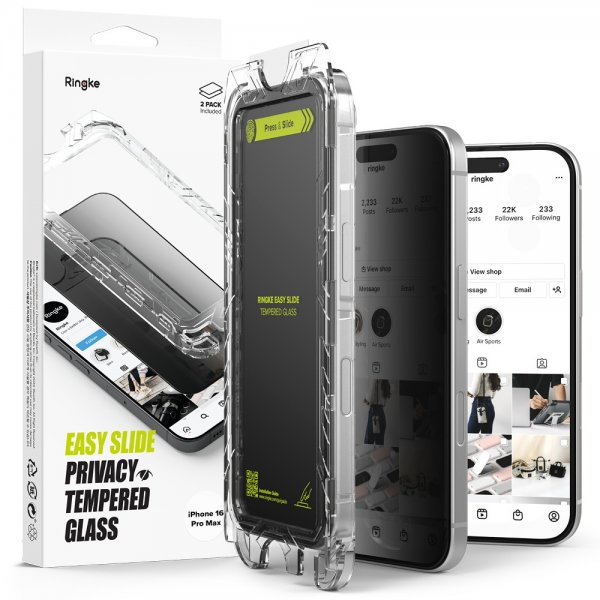Ringke iPhone 16 Pro Max -näytönsuoja Easy Slide Privacy, 2 kpl