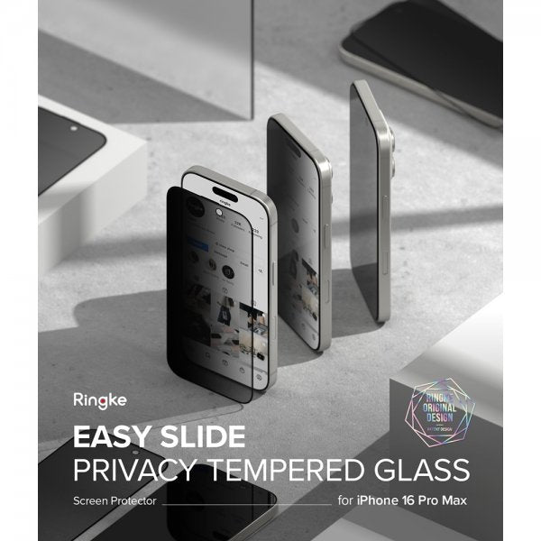 Ringke iPhone 16 Pro Max -näytönsuoja Easy Slide Privacy, 2 kpl