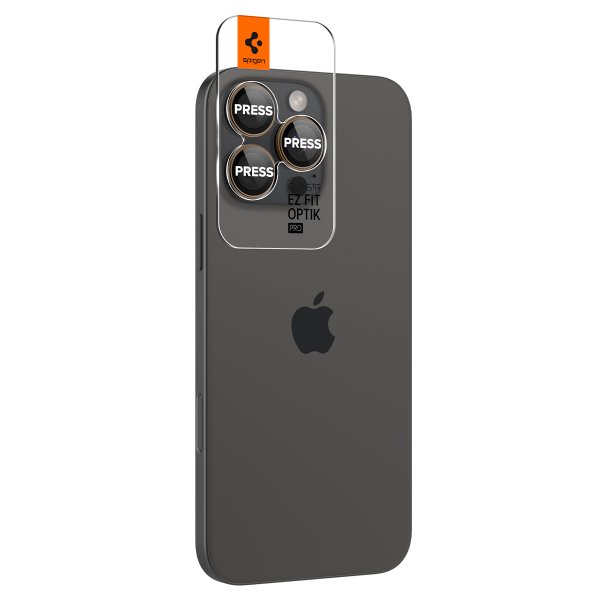 Spigen iPhone 16 Pro/Pro Max/17 Pro/Pro Max Kameran suojalasi GLAS.tR EZ Fit Optik Pro 2-pakkaus Desert Titanium
