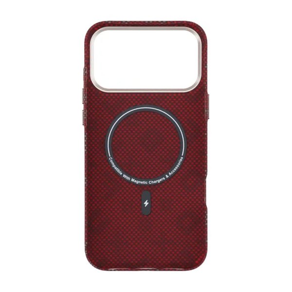 iPhone 17 Pro -kuori aramidikuitu MagSafe teksti punainen