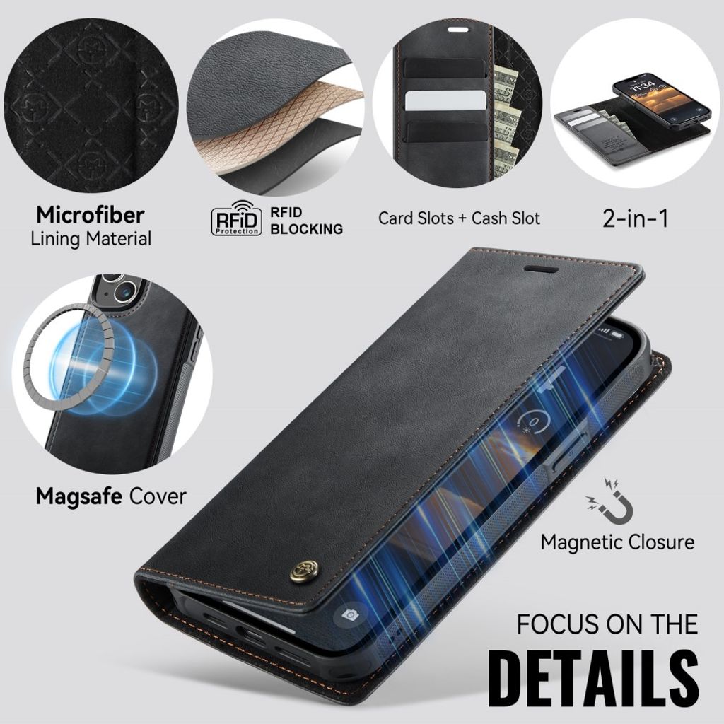 CaseMe iPhone 15 Kotelo C49 Series Musta