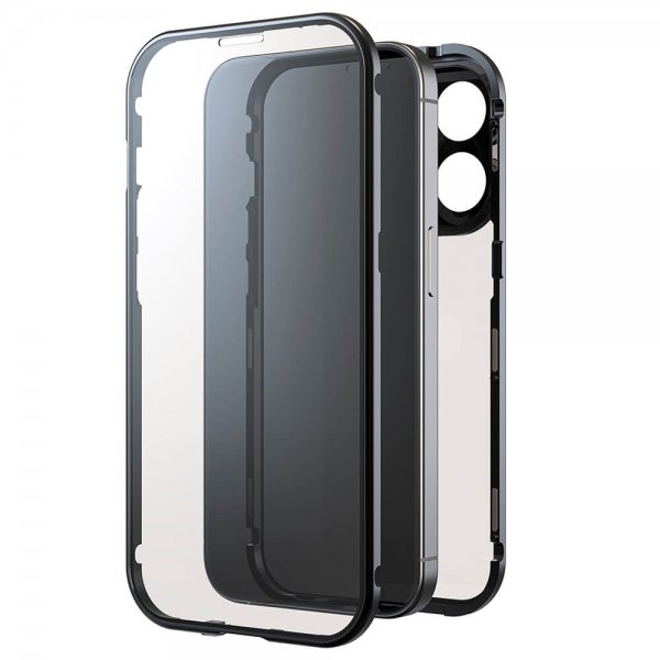 Black Rock iPhone 15 Pro -suojakuori, 360 Glass, läpinäkyvä, musta