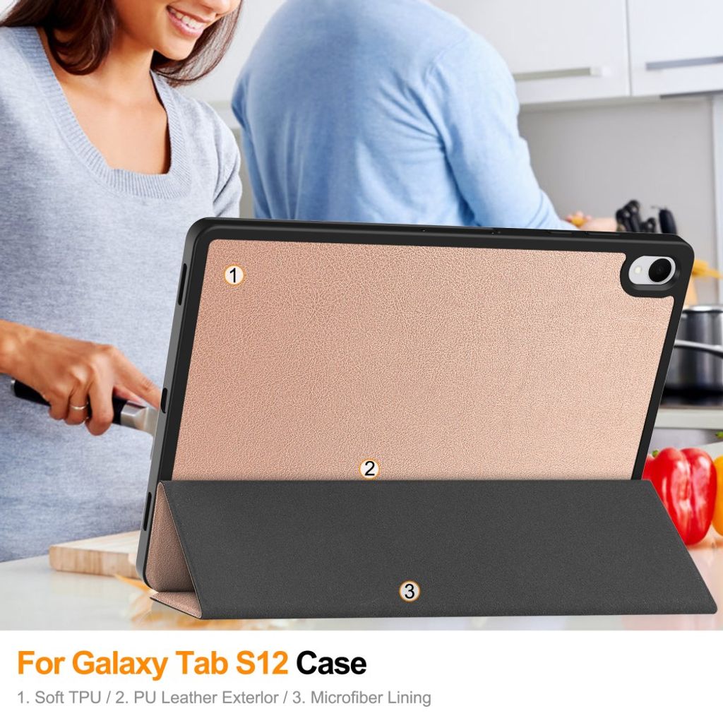 Samsung Galaxy Tab S12 Plus Kotelo Tri-Fold kynätasku Ruusukulta