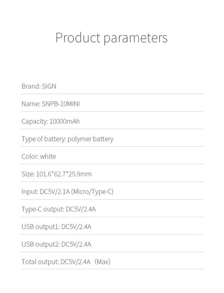 SiGN Mini Powerbank med Display 10 000mAh Valkoinen