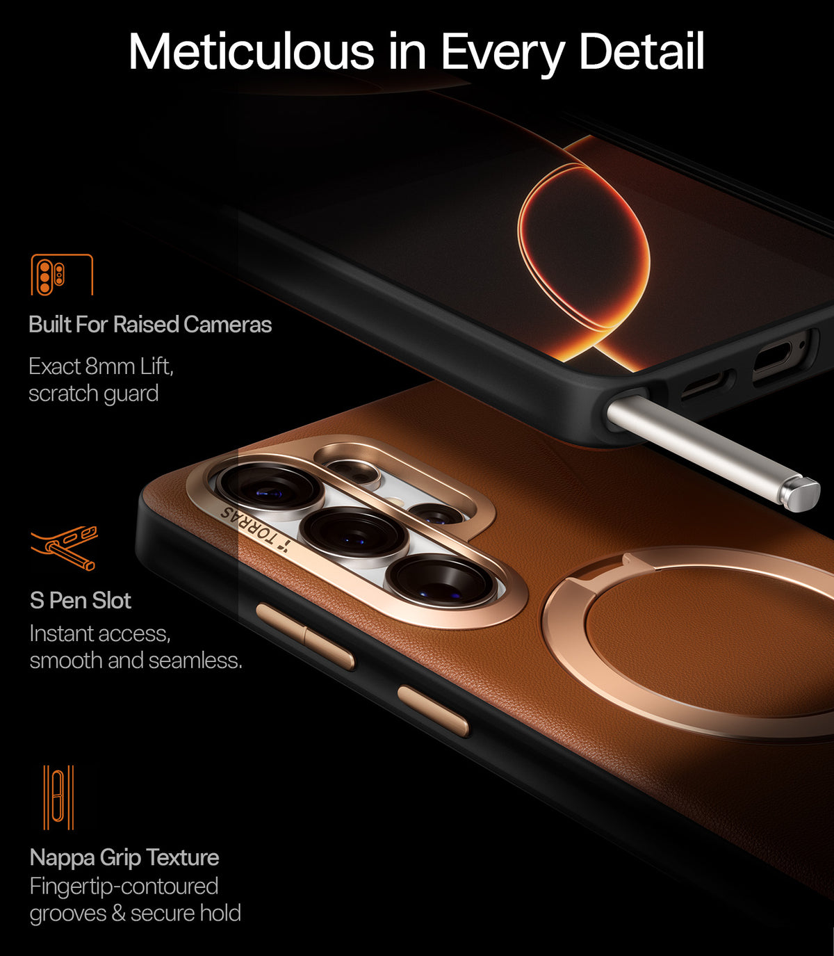 Torras Samsung Galaxy S26 Ultra Kuori Ostand Q3 Vegskin Amber Brown