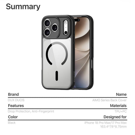 Dux Ducis iPhone 17 Pro Max/iPhone 18 Pro Max Kuori Aimo Series MagSafe Musta
