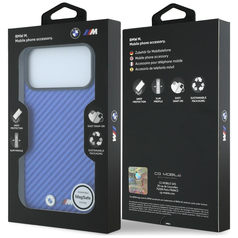 BMW iPhone 17 Pro/iPhone 18 Pro Kuori M Carbon Metal Logo Sininen