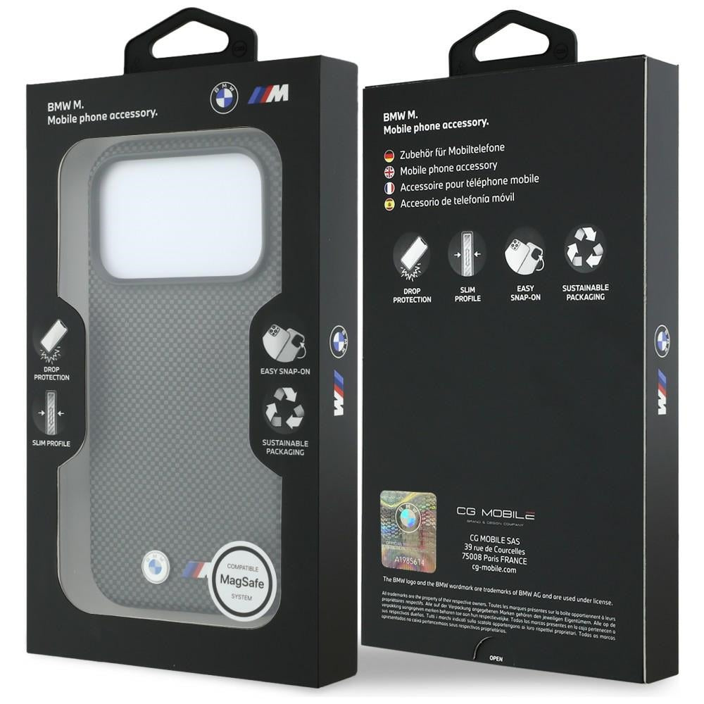 BMW iPhone 17 Pro Max/iPhone 18 Pro Max Kuori M Quadrille Kevlar Metallilogo Harmaa