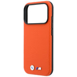 BMW iPhone 17 Pro Max/iPhone 18 Pro Max Kuori M Ruudullinen Kevlar-metallilogo Oranssi