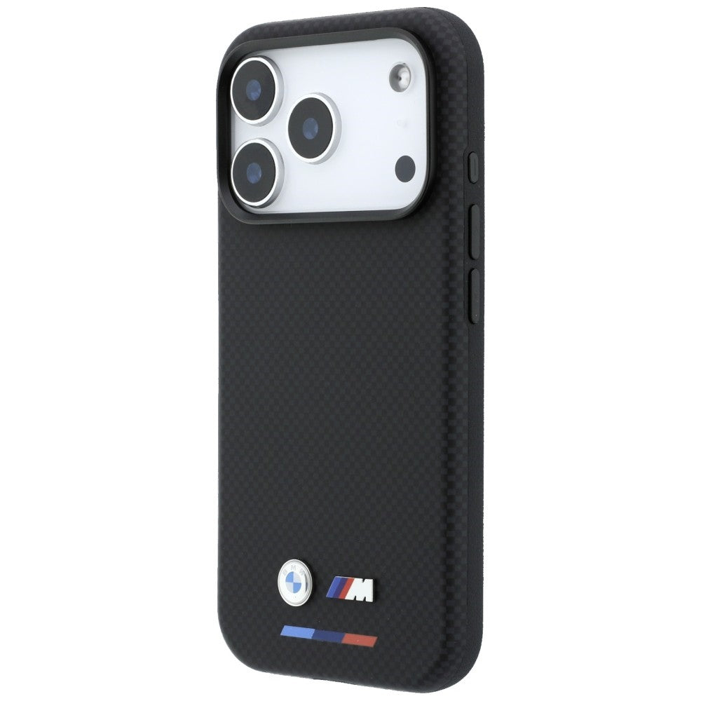 BMW iPhone 17 Pro/iPhone 18 Pro Kuori M Quadrille Kevlar Tricolor & Metal Logo Musta