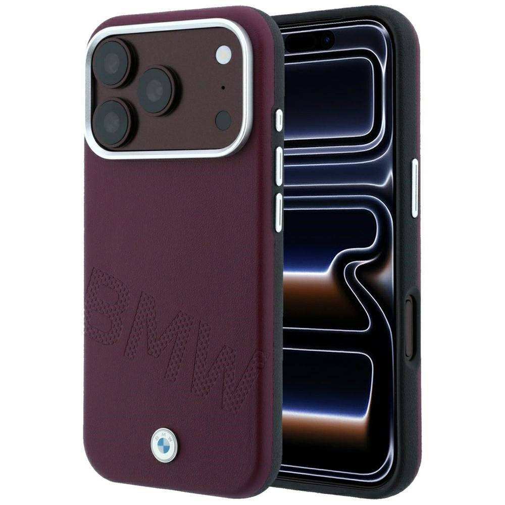 BMW iPhone 17 Pro/iPhone 18 Pro Kuori viistolla upotetulla burgundinpunaisella kuvioinnilla
