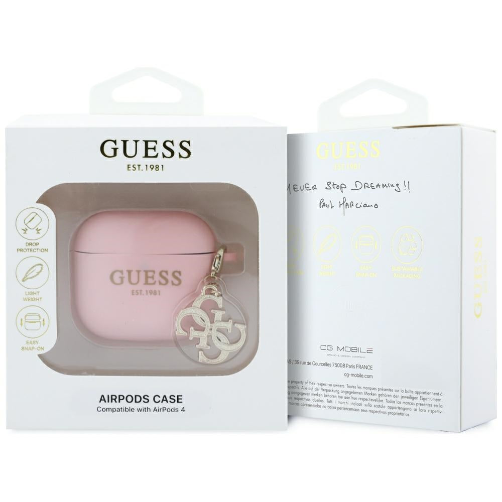 Guess AirPods 4 Kuori Silicone 4G Charm Vaaleanpunainen