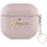 Guess AirPods 4 Kuori Metallic Script Charm Vaaleanpunainen
