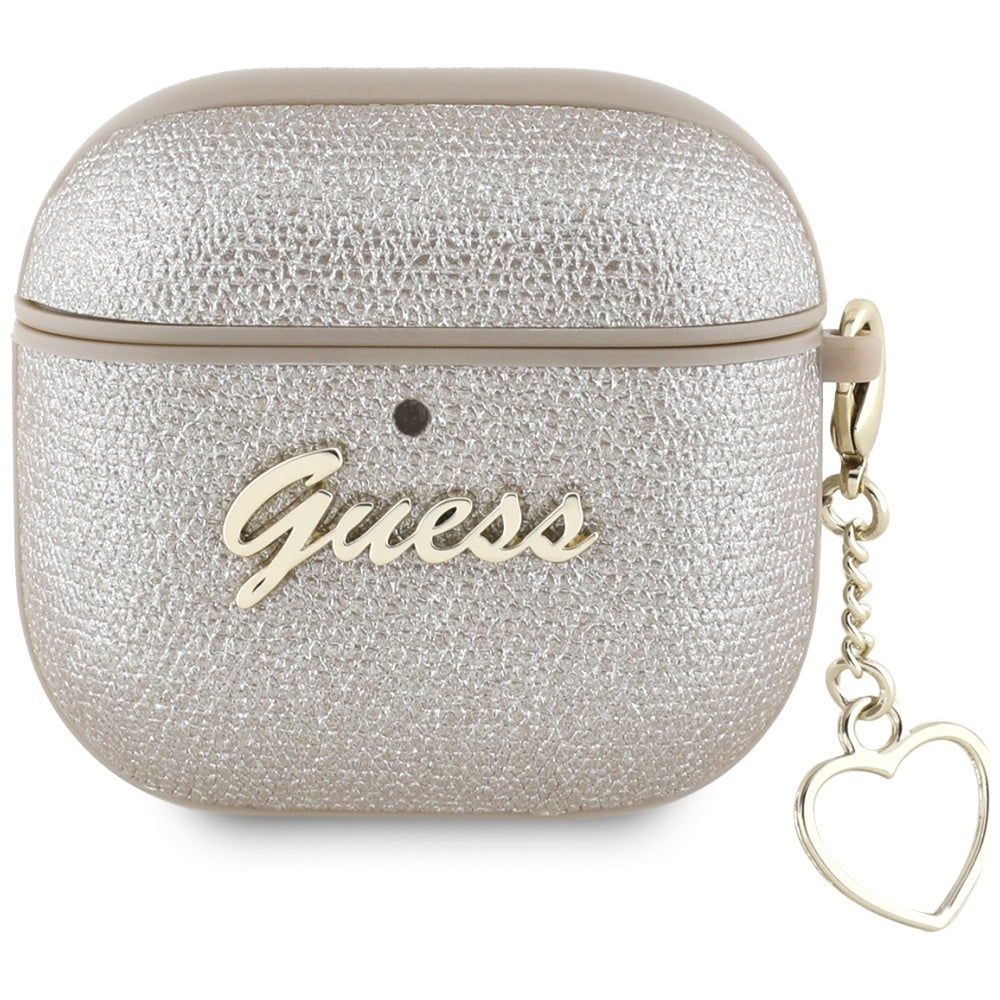 Guess AirPods 4 Kuori Metallic Script Charm Kulta