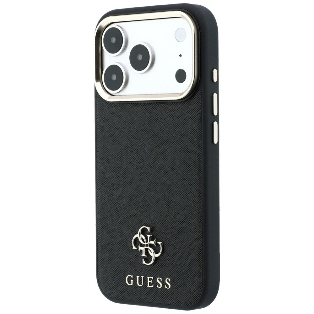 Guess iPhone 17 Pro Max/iPhone 18 Pro Max Kuori Saffiano 4G Classic Logo Musta