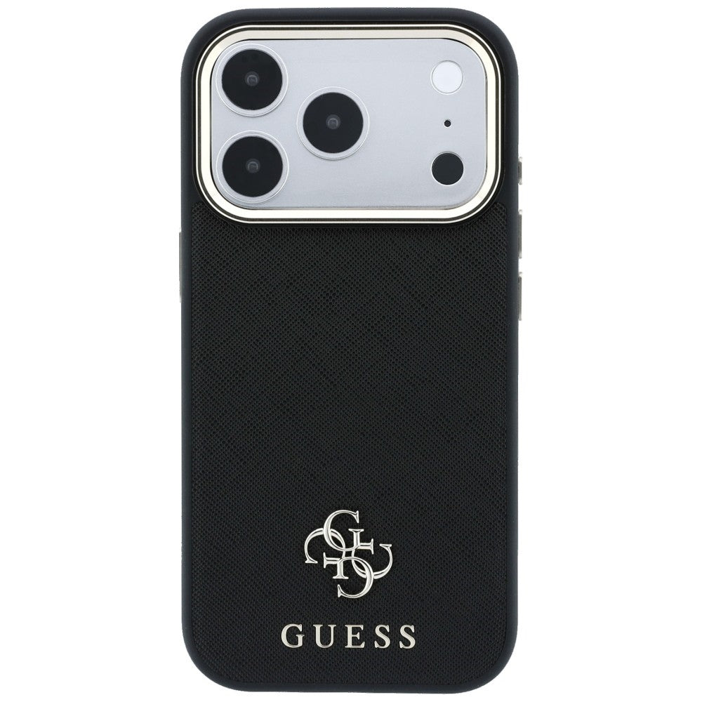 Guess iPhone 17 Pro Max/iPhone 18 Pro Max Kuori Saffiano 4G Classic Logo Musta